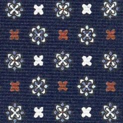 CRAVATTA SARTORIALE EXTRA LONG IN SETA BLU SCURO Microfantasia fiore