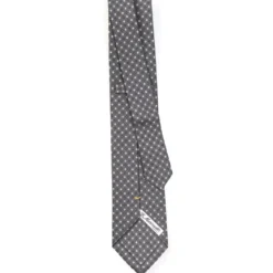 CRAVATTA SARTORIALE EXTRA LONG IN SETA GRIGIO SCURO Microfantasia fiore