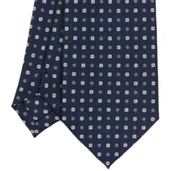 CRAVATTA SARTORIALE EXTRA LONG IN SETA BLU SCURO Microfantasia fiore