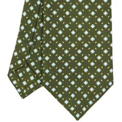 CRAVATTA SARTORIALE EXTRA LONG IN SETA VERDE OLIVA Microfantasia fiore