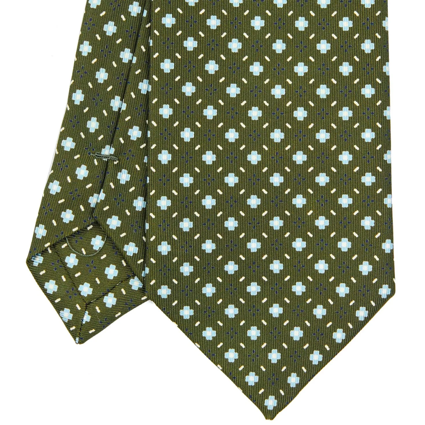 CRAVATTA SARTORIALE EXTRA LONG IN SETA VERDE OLIVA Microfantasia fiore