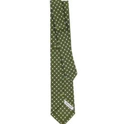 CRAVATTA SARTORIALE EXTRA LONG IN SETA VERDE OLIVA Microfantasia fiore