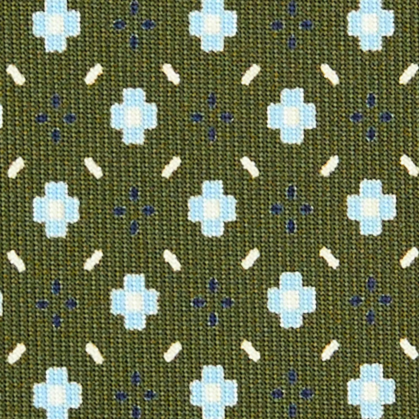 CRAVATTA SARTORIALE EXTRA LONG IN SETA VERDE OLIVA Microfantasia fiore