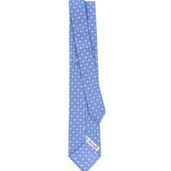 CRAVATTA SARTORIALE EXTRA LONG IN SETA AZZURRO POLVERE Microfantasia fiore