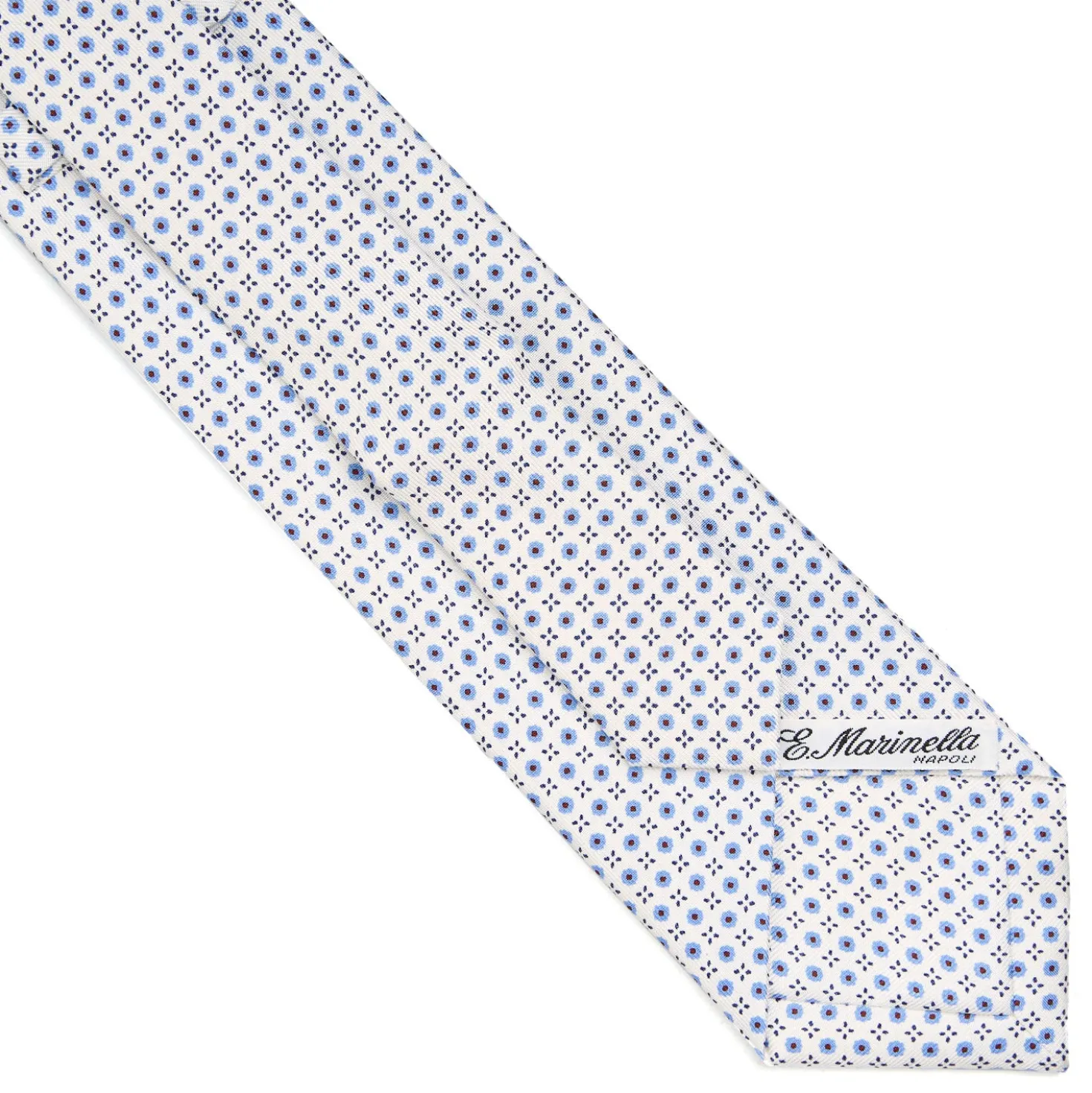 CRAVATTA SARTORIALE EXTRA LONG IN SETA BIANCA Microfantasia fiore