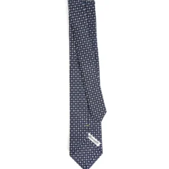 CRAVATTA SARTORIALE EXTRA LONG IN SETA BLU SCURO Microfantasia fiore