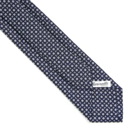 CRAVATTA SARTORIALE EXTRA LONG IN SETA BLU SCURO Microfantasia fiore