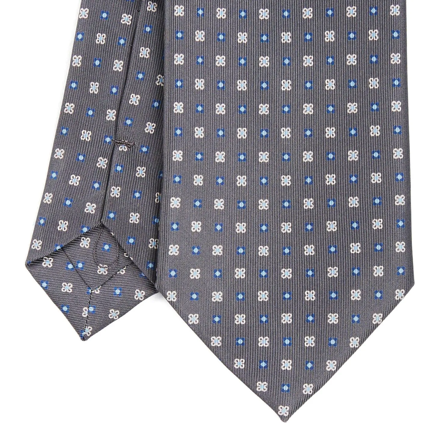 CRAVATTA SARTORIALE EXTRA LONG IN SETA GRIGIO SCURO Microfantasia fiore