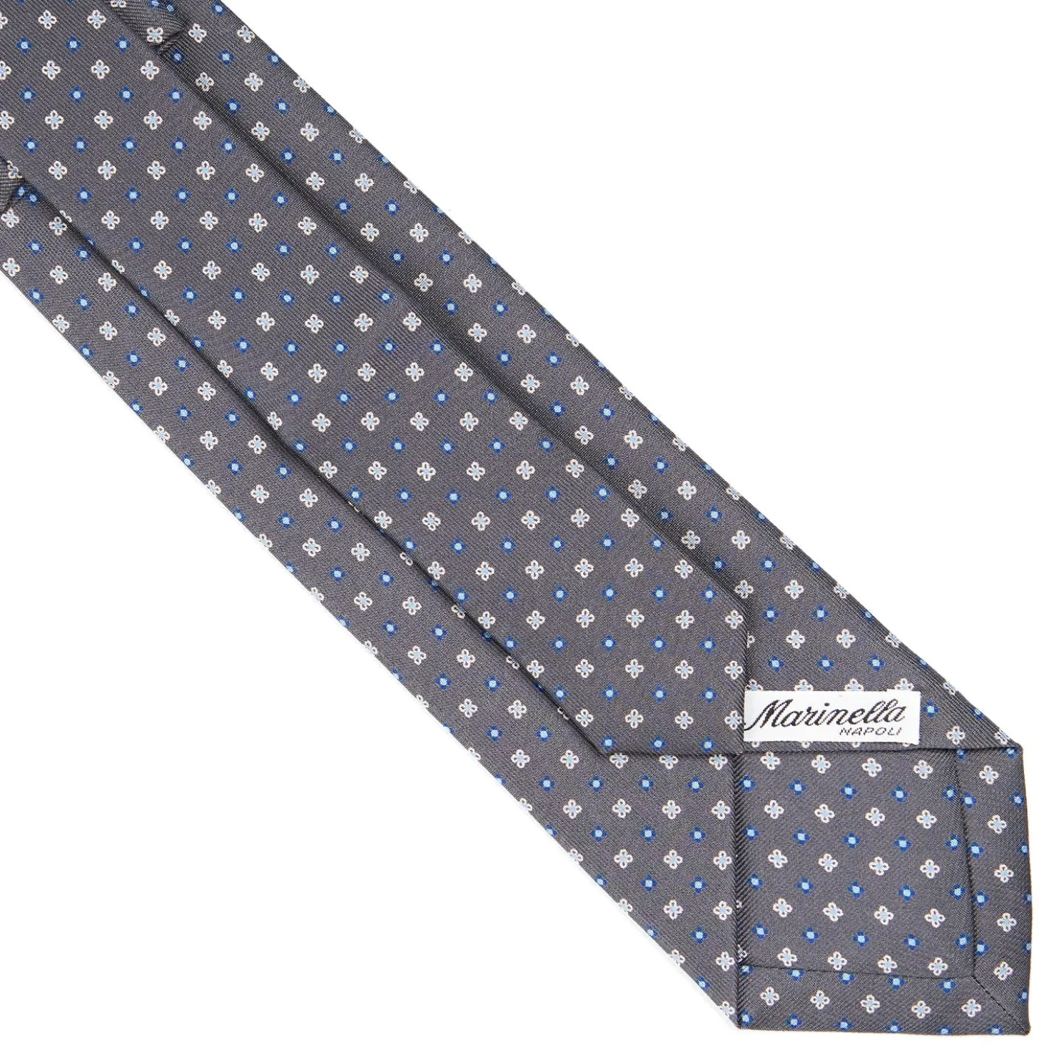 CRAVATTA SARTORIALE EXTRA LONG IN SETA GRIGIO SCURO Microfantasia fiore
