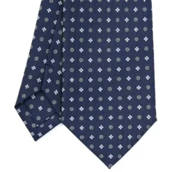 CRAVATTA SARTORIALE EXTRA LONG IN SETA BLU SCURO Microfantasia fiore