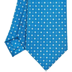 CRAVATTA SARTORIALE EXTRA LONG IN SETA BLU MEDIO Microfantasia fiore