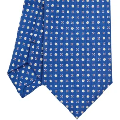 CRAVATTA SARTORIALE EXTRA LONG IN SETA BLUMicrofantasia fiore
