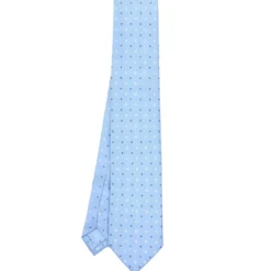 CRAVATTA SARTORIALE EXTRA LONG IN SETA AZZURRA Microfantasia fiore