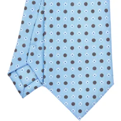 CRAVATTA SARTORIALE EXTRA LONG IN SETA AZZURRA Microfantasia fiore