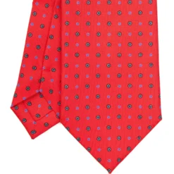 CRAVATTA SARTORIALE EXTRA LONG IN SETA ROSSA Microfantasia fiore