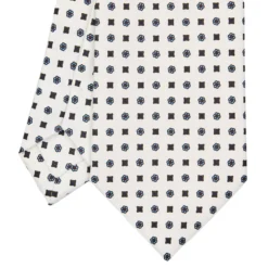 CRAVATTA SARTORIALE EXTRA LONG IN SETA BIANCA Microfantasia fiore