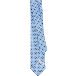 CRAVATTA SARTORIALE EXTRA LONG IN SETA AZZURRA Microfantasia fiore