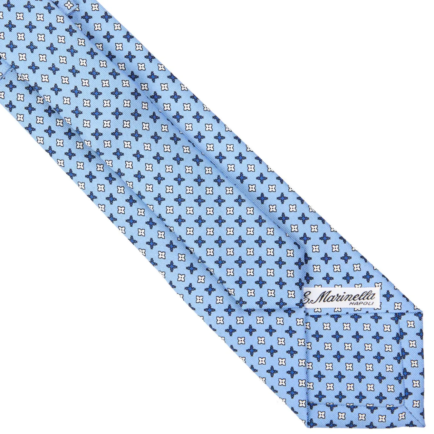 CRAVATTA SARTORIALE EXTRA LONG IN SETA AZZURRA Microfantasia fiore
