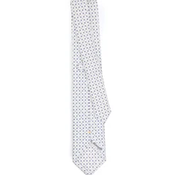 CRAVATTA SARTORIALE EXTRA LONG IN SETA BIANCA Microfantasia fiore