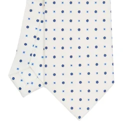 CRAVATTA SARTORIALE EXTRA LONG IN SETA BIANCA Microfantasia fiore