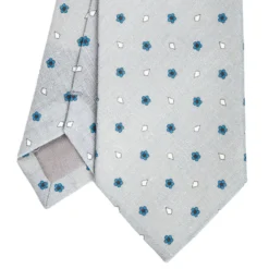 CRAVATTA SARTORIALE IN COTONE E SETA GRIGIO CHIARO Macrofantasia fiore