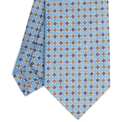 CRAVATTA SARTORIALE IN LINO AZZURRA Microfantasia fiore