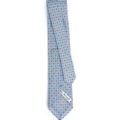 CRAVATTA SARTORIALE IN LINO AZZURRA Microfantasia fiore