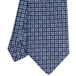 CRAVATTA SARTORIALE IN LINO BLU Microfantasia fiore
