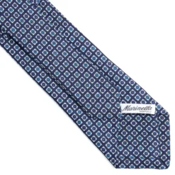 CRAVATTA SARTORIALE IN LINO BLU Microfantasia fiore