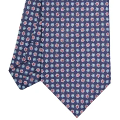 CRAVATTA SARTORIALE IN LINO BLU Microfantasia fiore