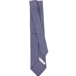 CRAVATTA SARTORIALE IN LINO BLU Microfantasia fiore