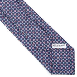 CRAVATTA SARTORIALE IN LINO BLU Microfantasia fiore