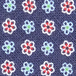 CRAVATTA SARTORIALE IN LINO BLU Microfantasia fiore