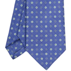CRAVATTA SARTORIALE IN LINO BLU Microfantasia fiore