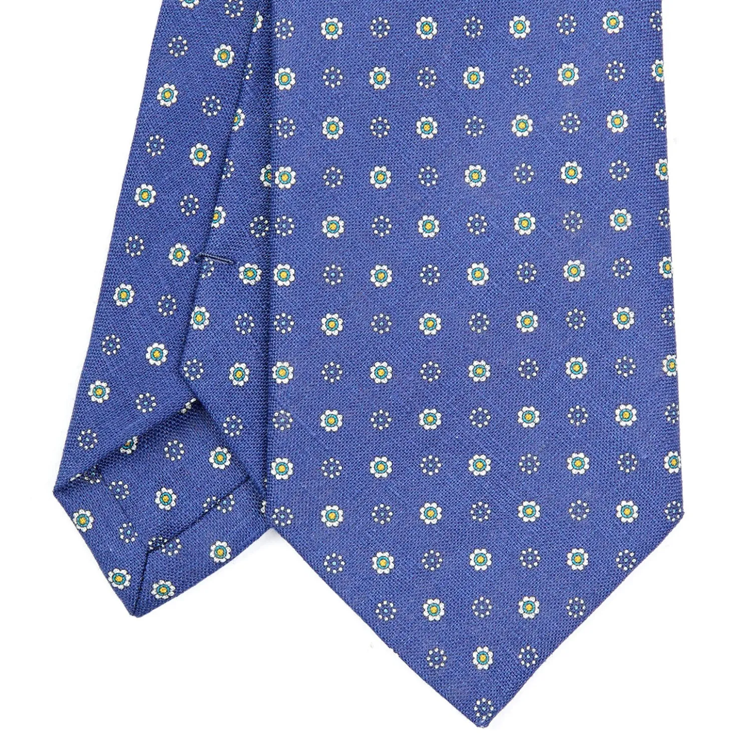 CRAVATTA SARTORIALE IN LINO BLU Microfantasia fiore