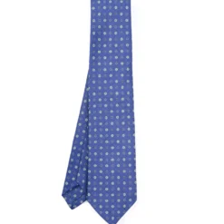 CRAVATTA SARTORIALE IN LINO BLU Microfantasia fiore