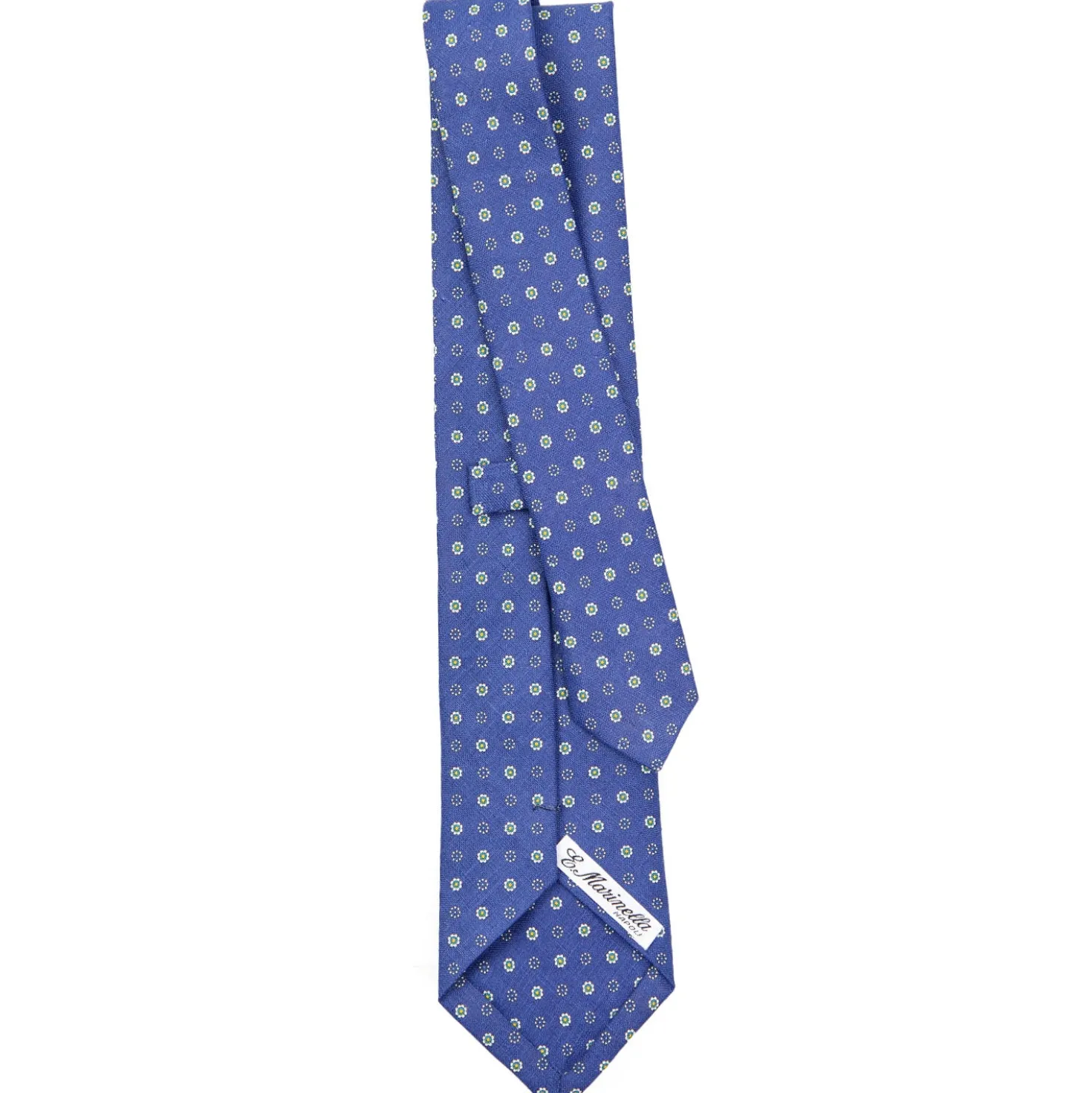 CRAVATTA SARTORIALE IN LINO BLU Microfantasia fiore