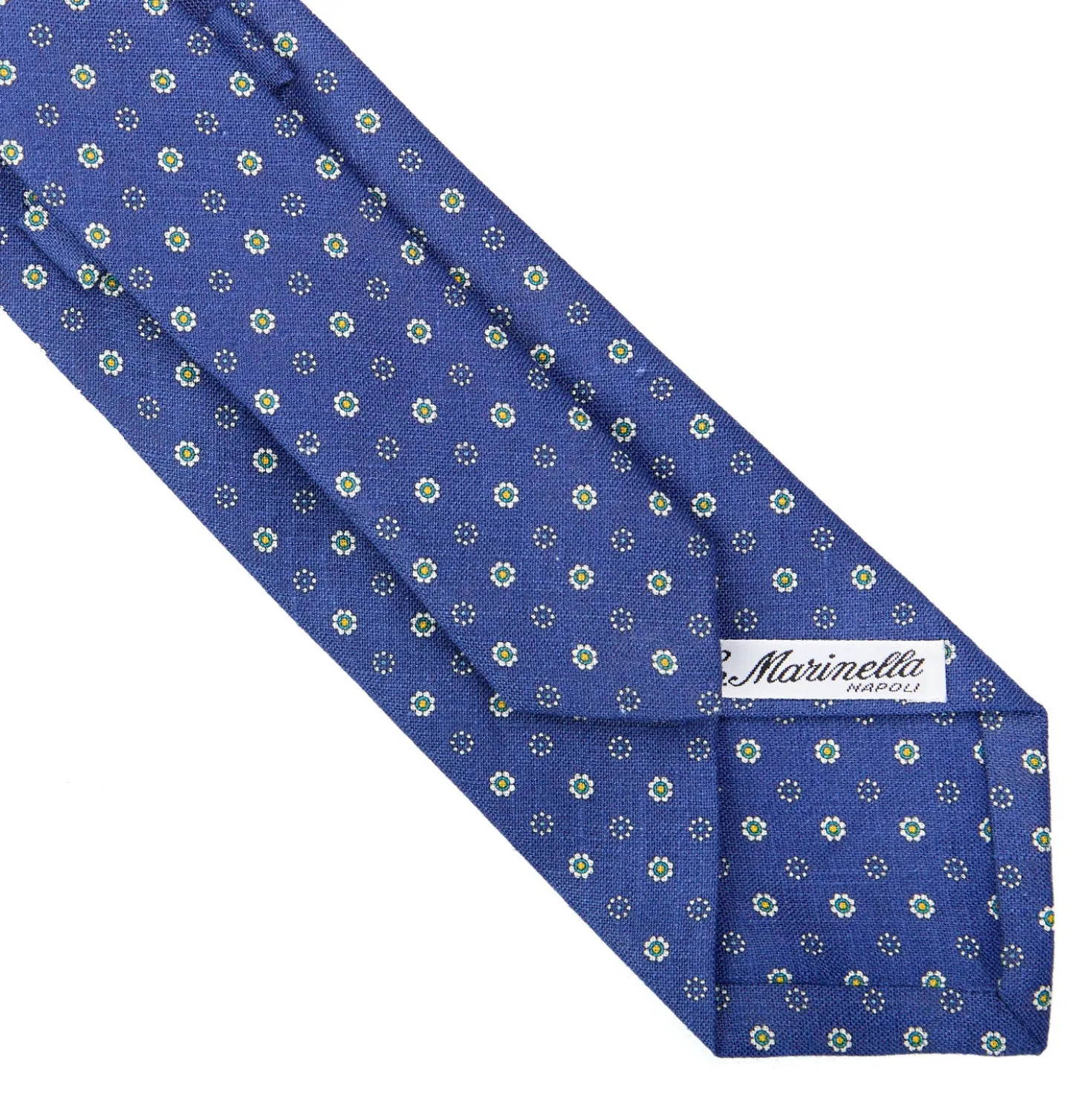 CRAVATTA SARTORIALE IN LINO BLU Microfantasia fiore