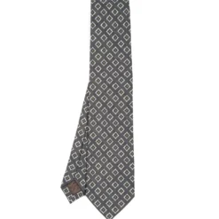 CRAVATTA SARTORIALE IN LINO GRIGIO SCURO Macrofantasia geometrica