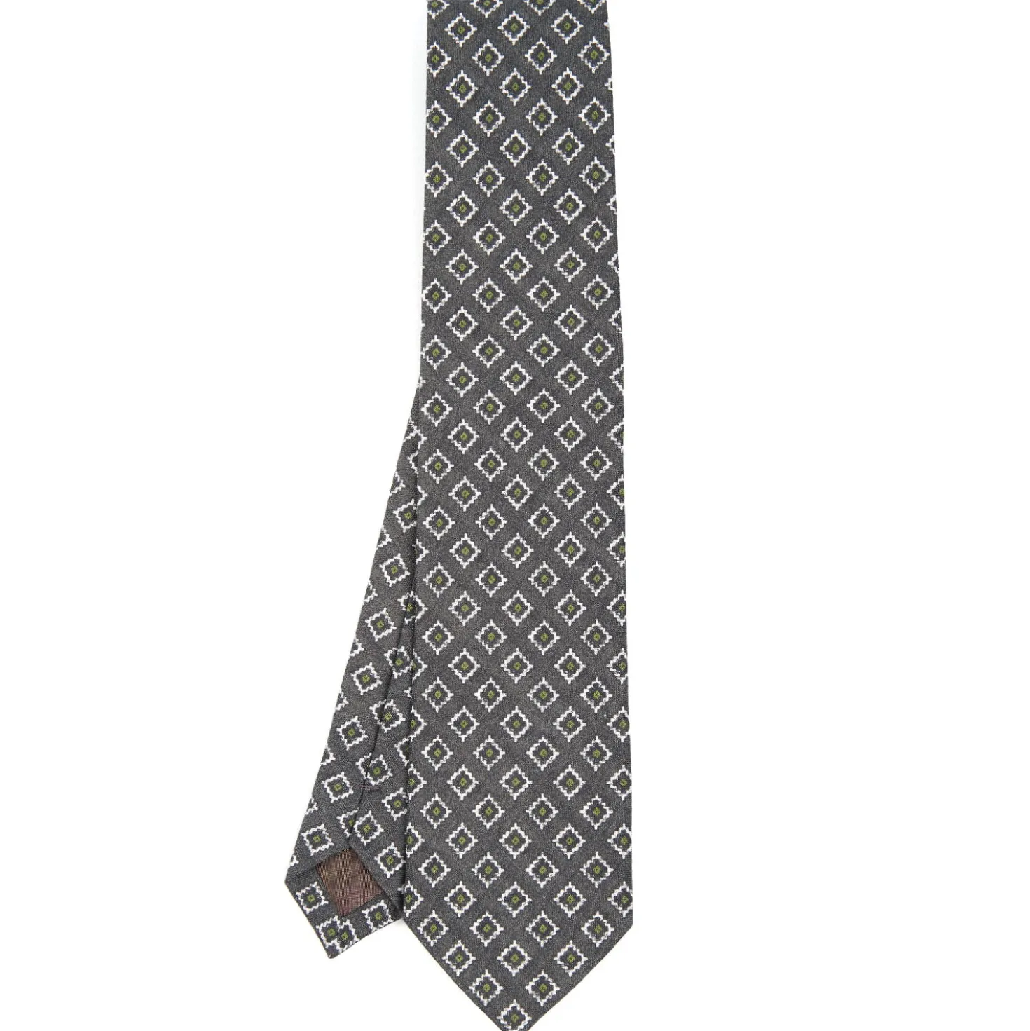 CRAVATTA SARTORIALE IN LINO GRIGIO SCURO Macrofantasia geometrica