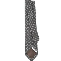 CRAVATTA SARTORIALE IN LINO GRIGIO SCURO Macrofantasia geometrica