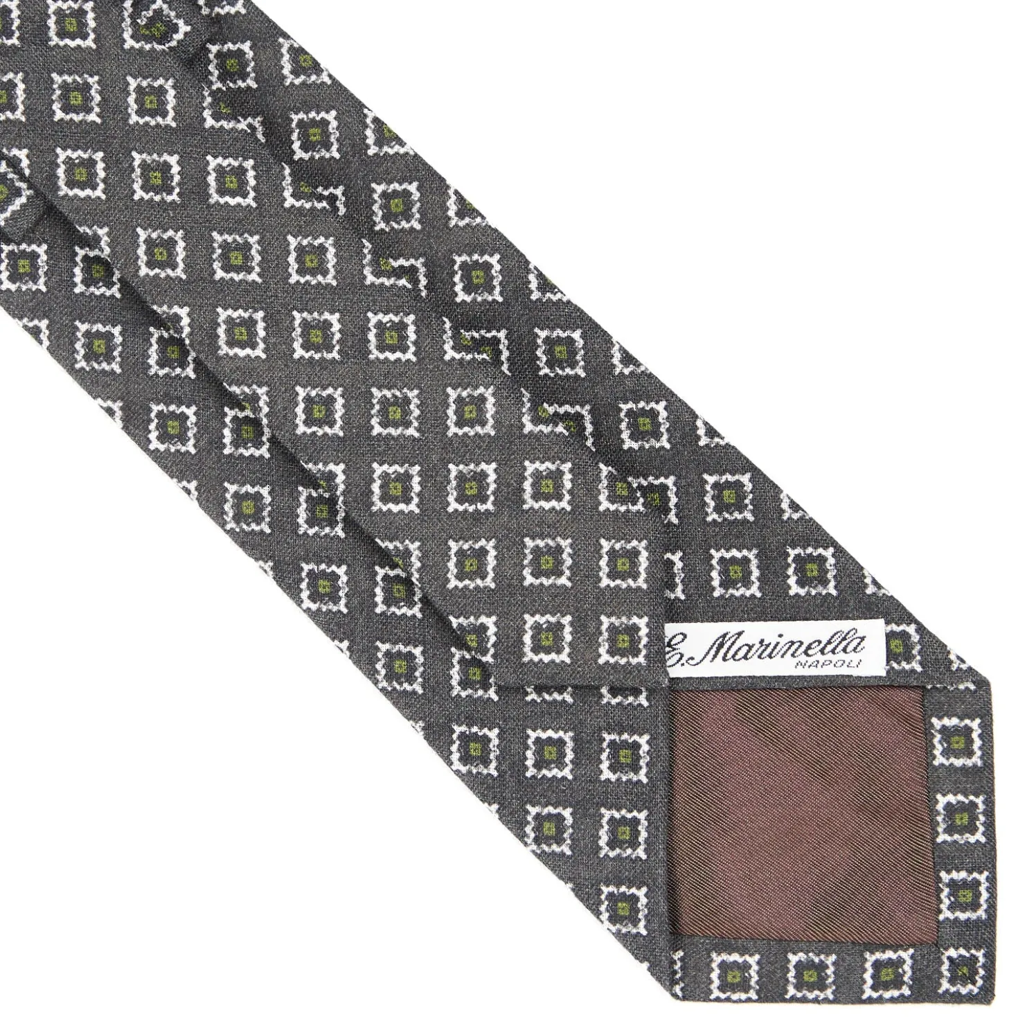 CRAVATTA SARTORIALE IN LINO GRIGIO SCURO Macrofantasia geometrica