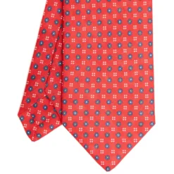 CRAVATTA SARTORIALE IN LINO ROSSA Microfantasia fiore