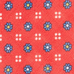 CRAVATTA SARTORIALE IN LINO ROSSA Microfantasia fiore