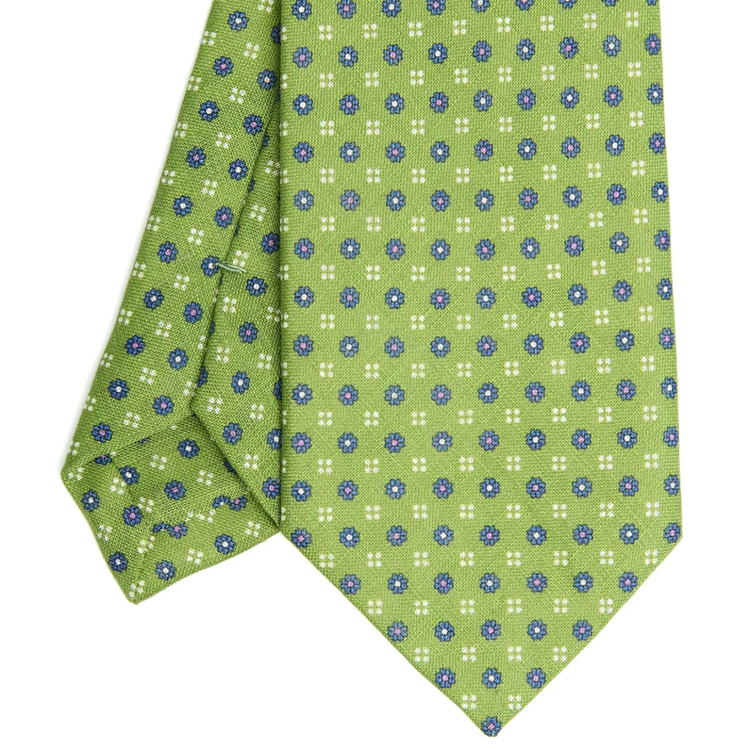CRAVATTA SARTORIALE IN LINO VERDE Microfantasia fiore