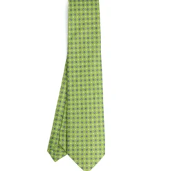 CRAVATTA SARTORIALE IN LINO VERDE Microfantasia fiore