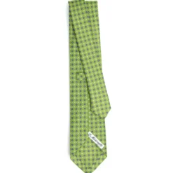 CRAVATTA SARTORIALE IN LINO VERDE Microfantasia fiore