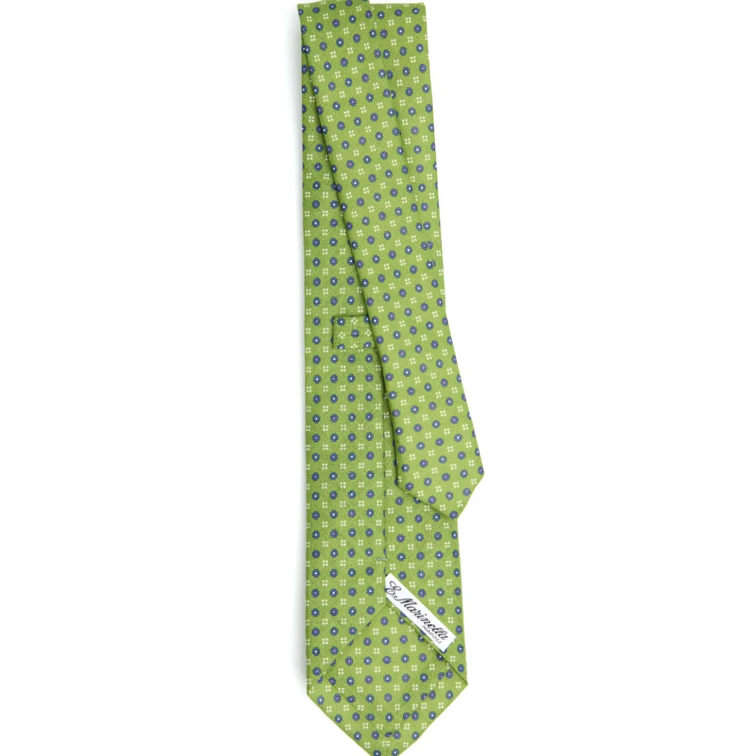 CRAVATTA SARTORIALE IN LINO VERDE Microfantasia fiore