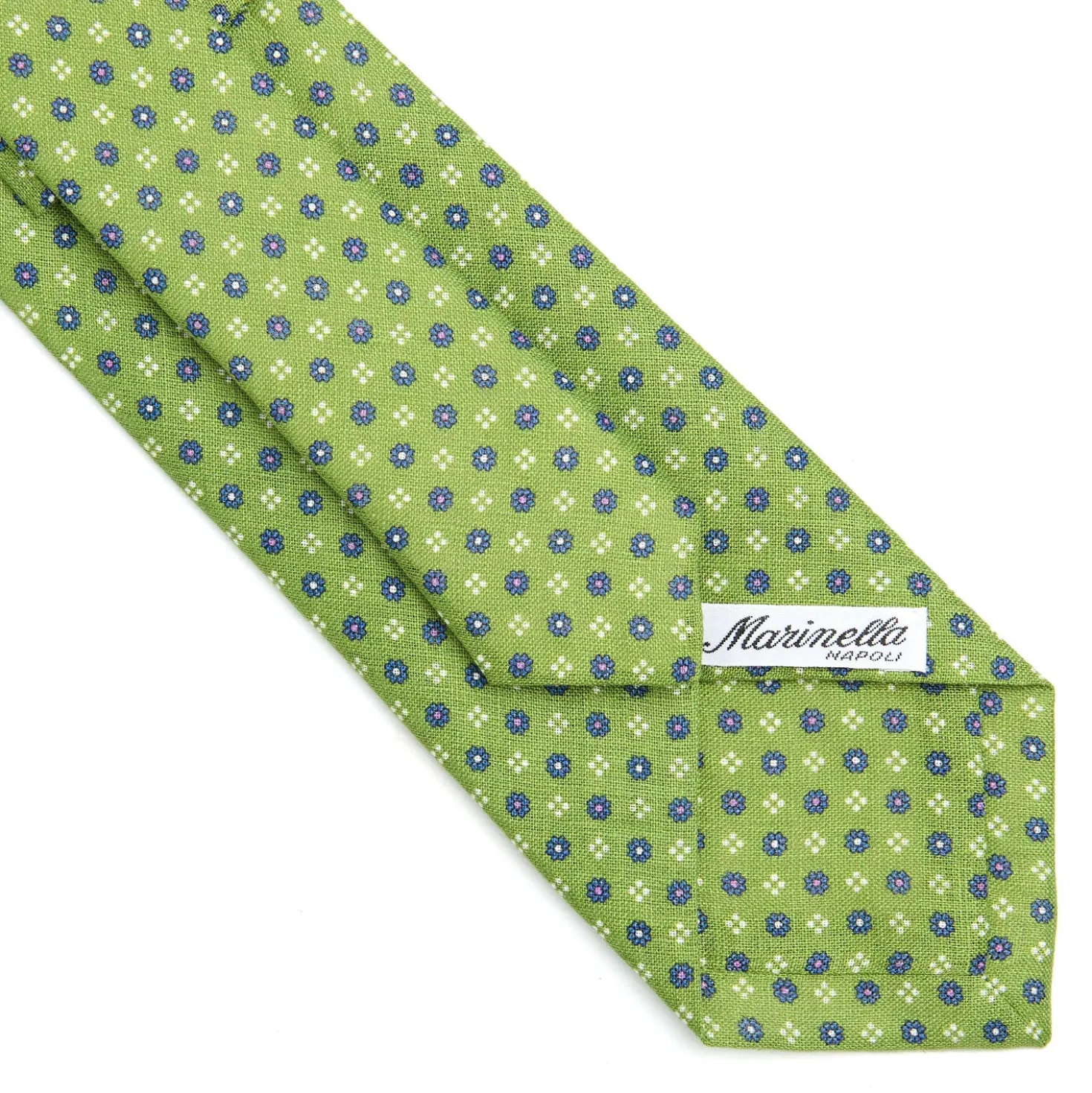 CRAVATTA SARTORIALE IN LINO VERDE Microfantasia fiore