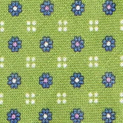CRAVATTA SARTORIALE IN LINO VERDE Microfantasia fiore